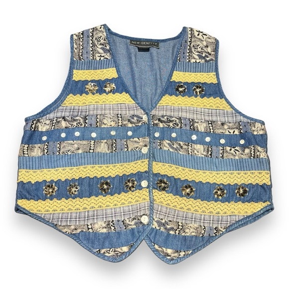 Vintage New Identity Patchwork Denim Vest Size 2X - Picture 1 of 7